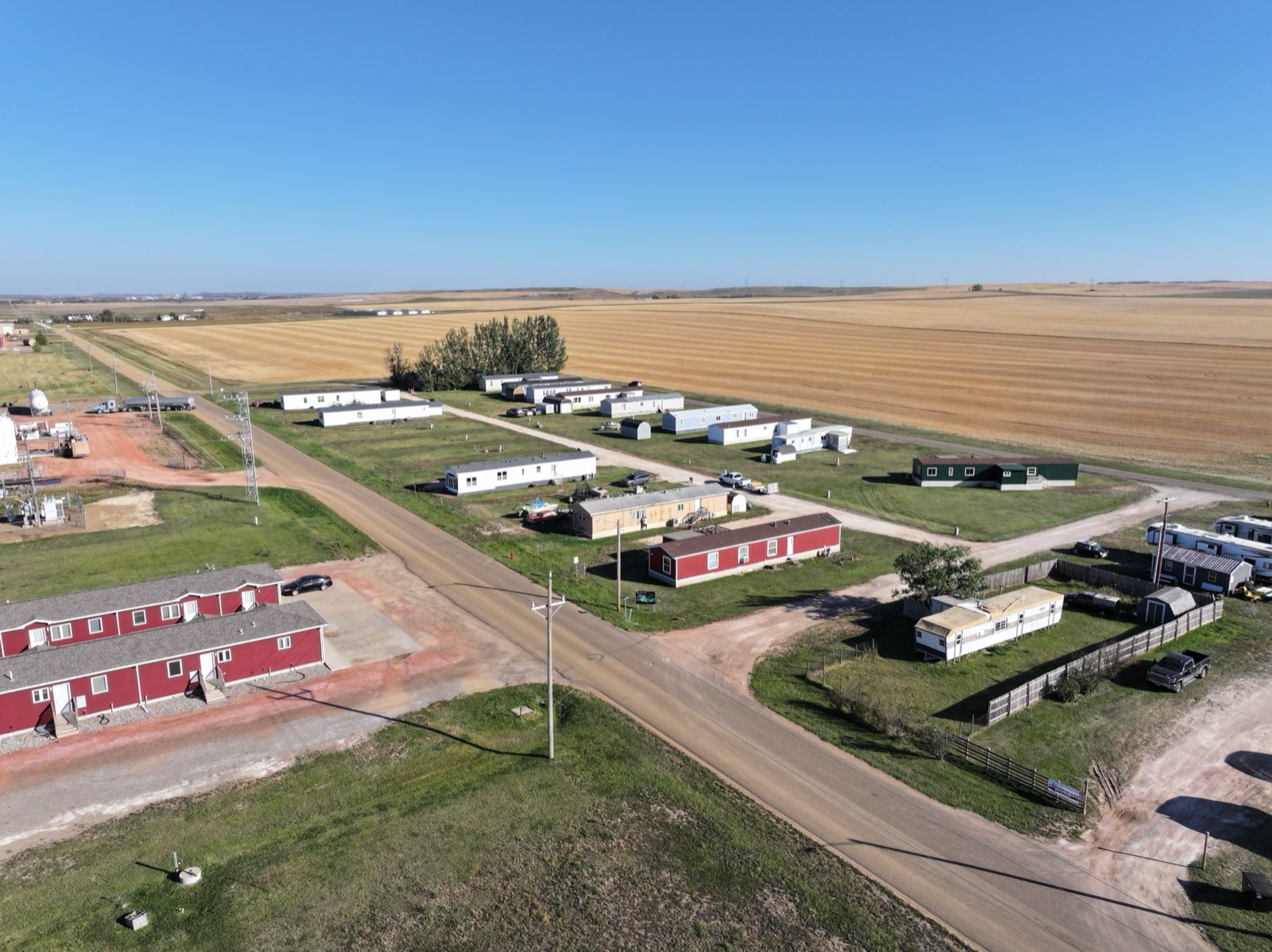 Aerial view of Prairie Skies mobile home park in South Heart, ND